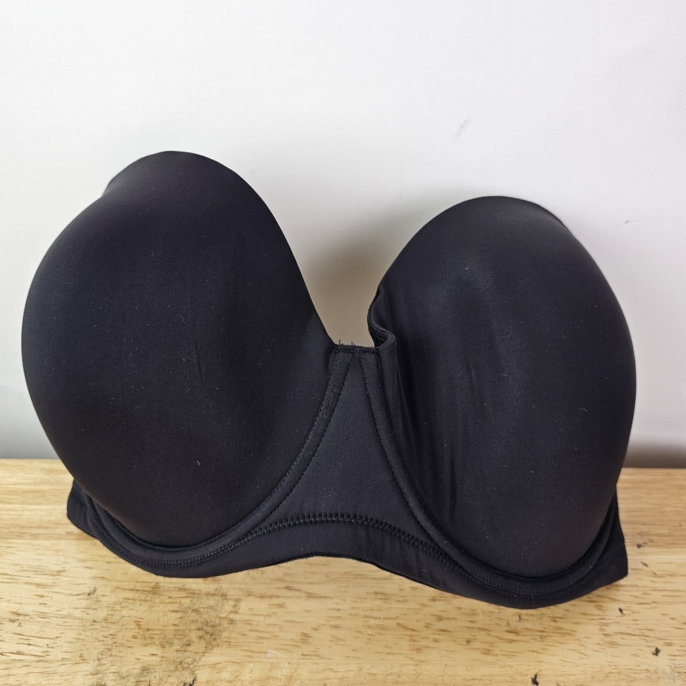 Delimira 38H Black Satin Strapless Underwire Bra W593 No Straps Included Support